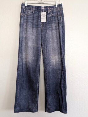 MILA ROSABELLA Pants L Blue Printed Denim Fade Stretch Waist Pull On Sweatpants